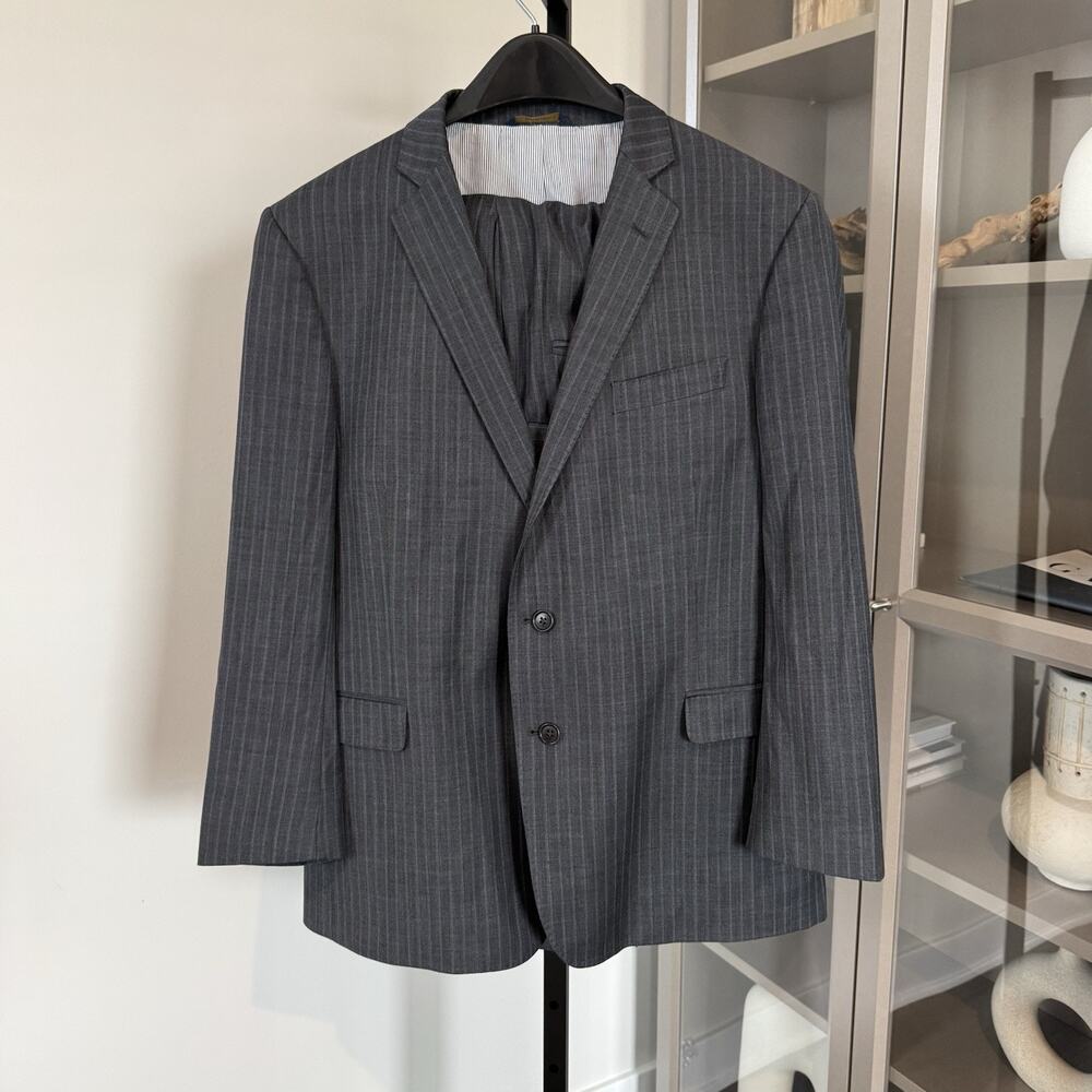 Brooks Brothers Explorer Regent Fit Grey Wool Pinstripe 2 Pc Suit Coat Pants 46R